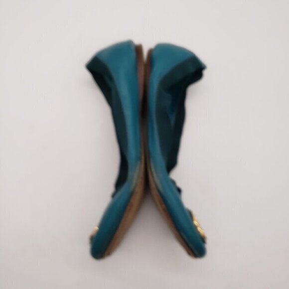 Tory Burch Caroline Ballet Flats Blue Leather Packable Slip On Shoes Sz 7.5M - Picture 7 of 8